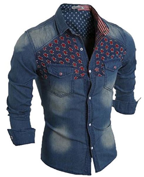 

wholesale- abetteric men's causal long-sleeve hole pleated denim abetteric, White;black