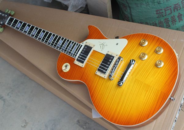 

Желтая электрогитара с 22 Ладами, 2 пикап, цветочный горшок Ладу знаки инкрустация,