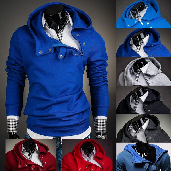 

wholesale- 2016 hoodies men sudaderas hombre hip hop mens brand oblique zipper button hoodie sweatshirt slim fit men hoody 3xl, Black