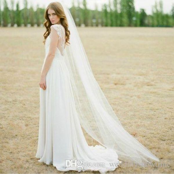 

new arrival 2017 tulle bridal veils with comb onelayer cut edge 3 metres long cathedral veil simple 060524, Black