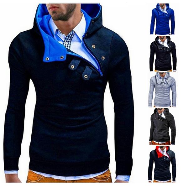 

wholesale-2016 in the spring and autumn sets inclined zipper hooded fleece, Black