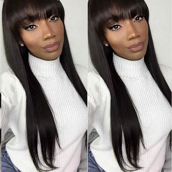 

Hot Straight simulation human hair wig Long Silky Straight Full Wig With Bangs In Stock