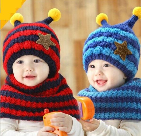 inverno scherza la protezione caldi Cartoon bee e set fazzoletto cappello uncinetto filato addensare antivento cappelli del bambino e la sciarpa per bambini ragazze dei ragazzi