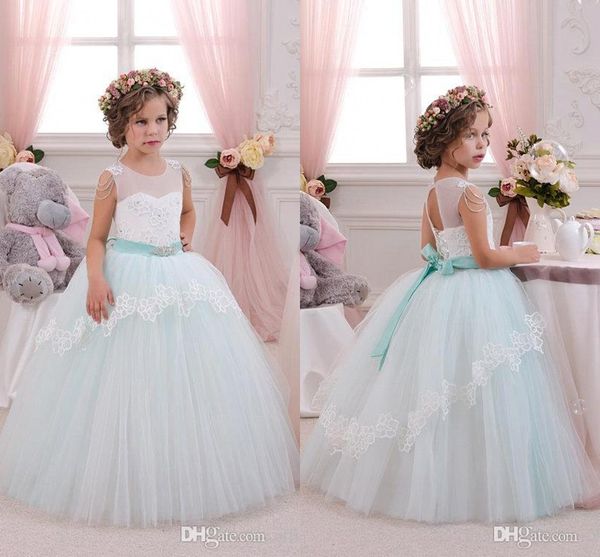 

2017 новый довольно mint ivory кружева тюль платья девушки цветка день рождения свадьба первое причастие платья для девочек дешевые ba3107, White;blue