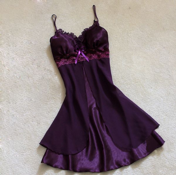 

wholesale- summer autumn comfortable silk sleep wears robes v-neck nightdress casual lace short chiffon nightgowns nightdress women 2e, Black;red
