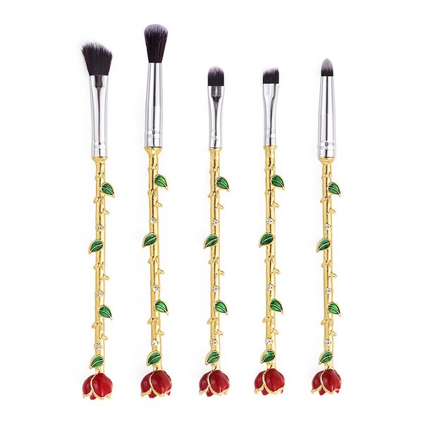 Metall -Make -up -Bürsten 5pcs/Set Blumenform Beauty Comestic Make -up Pinselwerkzeuge Gold Silber Farbe Weiches Haar für Gesicht Lidschatten Fundament Fundament