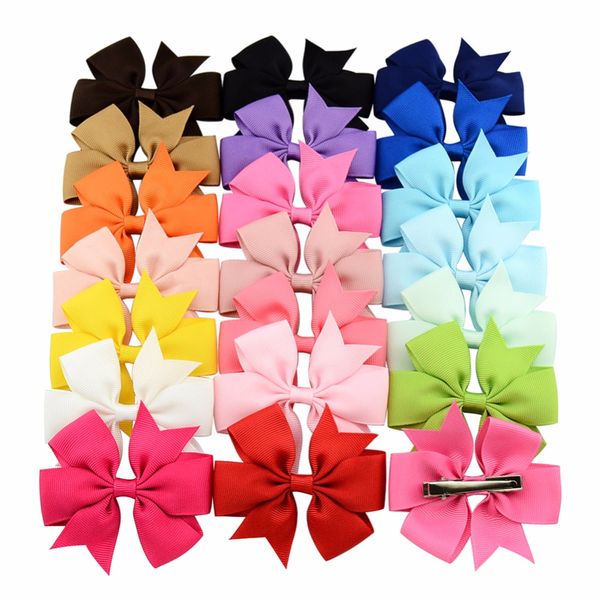 

wholesale- 20pcs/lot 3 inch boutique grosgrain ribbon hairbow baby hairbows girl hair bows with clip kids hair clips hair accessories 564, Slivery;white