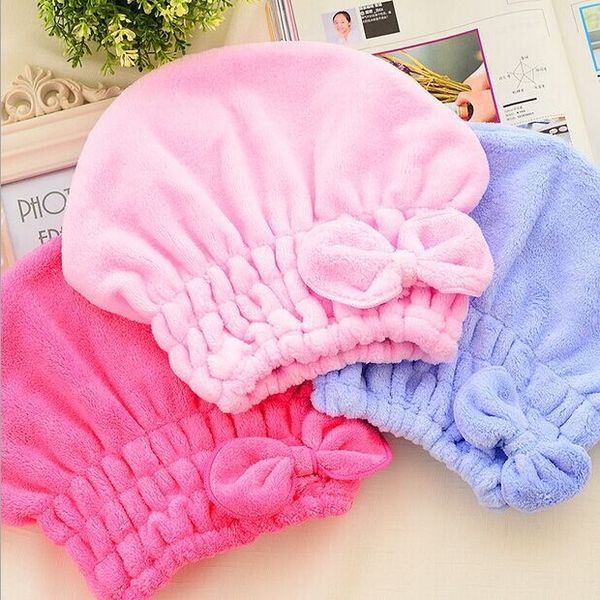 

wholesale- womens girls lady's quick dry bath hair drying towel head wrap hat makeup cosmetics cap.coral velvet bathing tool.bow nightc