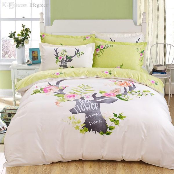 Wholesale Deer Bedding Set Lawn Green And Beige Home Textiles