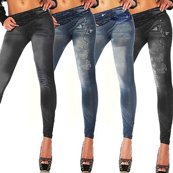 

wholesale- new womens leggings jeggings womens fashion denim look fit size 6 8 10 12, Black