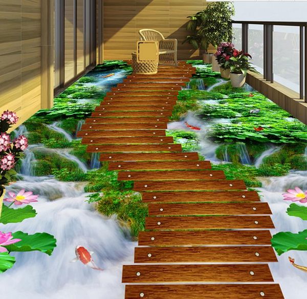Vinyl Flooring Mural Custom 3d Floor Tiles Grass Creek Wooden