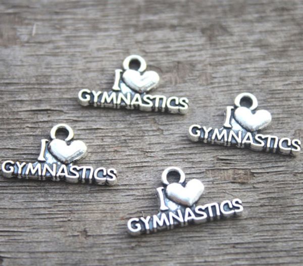 

25pcs--Gymnastics charms, Antique silver Heart Gymnastics Charm Pendants 20x11mm