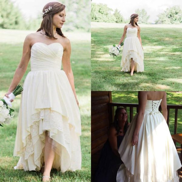 

Cheap Price Sweetheart Country Wedding Dresses A Line High Low Bridal Gowns Chiffon Boho Wedding Gowns