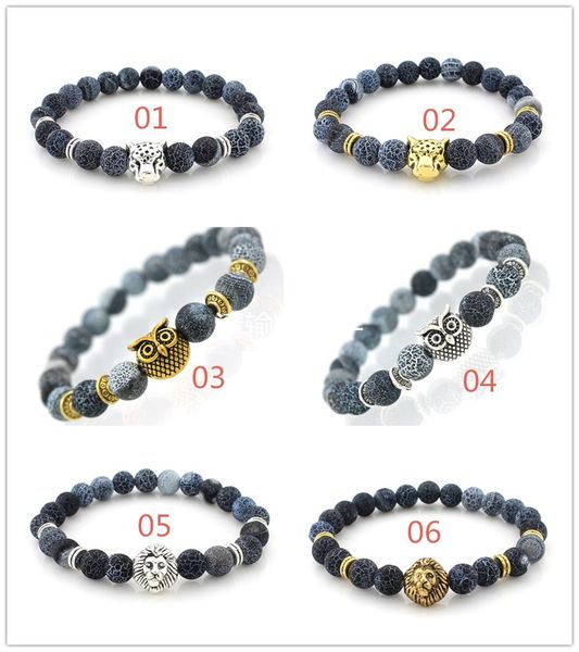 

leopard tiger eye lion head bracelet owl buddha beads bracelets bangles charm natural stone bracelet yoga jewelry men women, Black