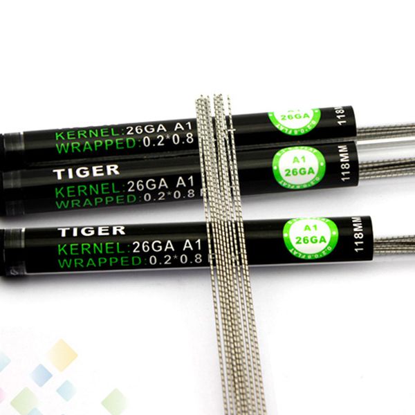 

Tiger Wire Heating Wires 118MM Length 10 pcs in a Tube 26GA+0.2*0.8 Resistance Wire Fit RDA RBA E Cigarette DHL Free