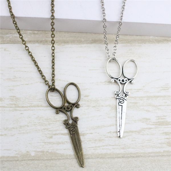 

jewelry vintage scissor pendant necklaces bronze silver color long sweater necklaces for women gift