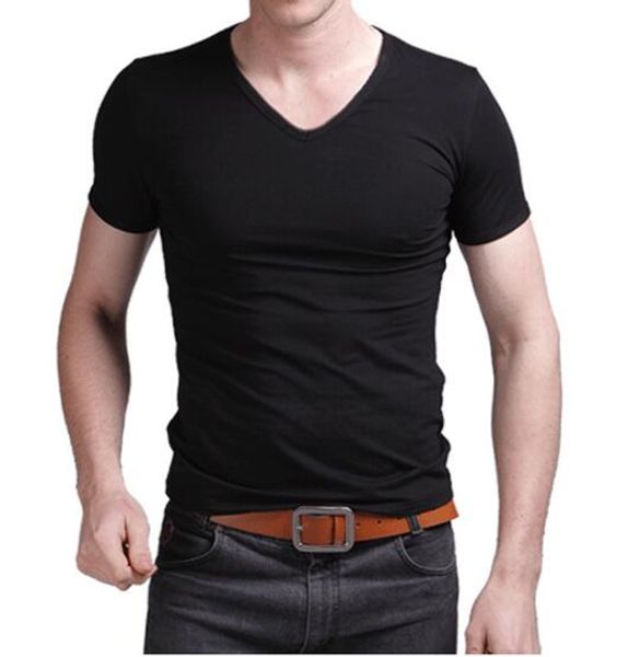 

slim casual . wholesale-new shipping short casual stylish men's cotton fit sleeve black t-shirt v-neck clothes eftch