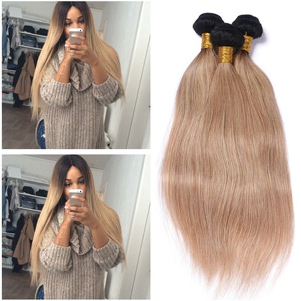 Straight 1b 27 Dark Root Honey Blonde Ombre Brazilian Human Hair