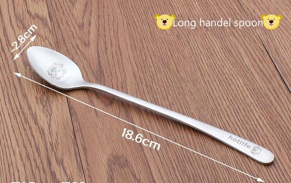 

304 stainless steel tableware creative children long handel spoon bear handle spoon dessert support custom and wholesale