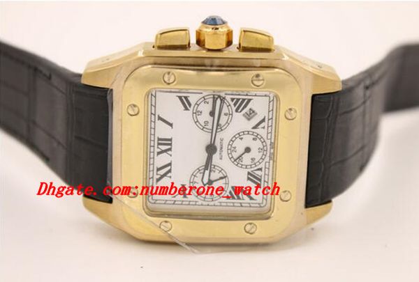 

luxury watches wristwatch brand new men 100 xl watch quartz chronograph watch black leather gold case men's sports wristwatches, Slivery;brown