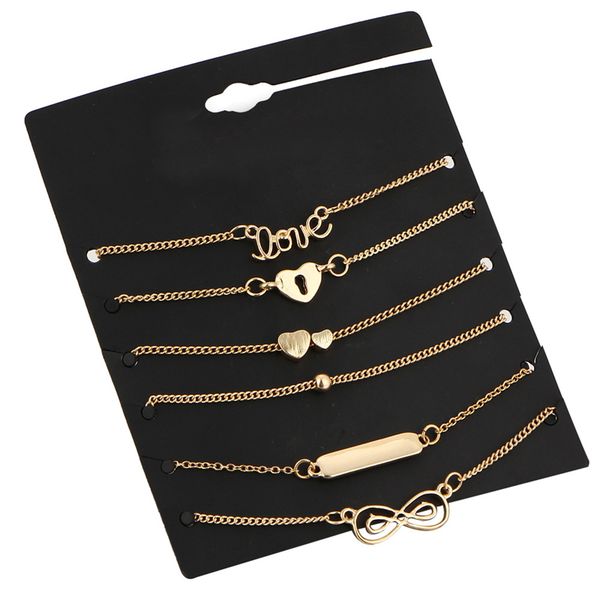 

6Pcs/Set Fashion Vintage Infinity 8 Bracelets For Women Love Heart Charms Bracelet Set Gift Anklet Jewelry Bohemian
