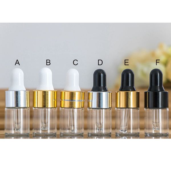 Pequeno vidro claro 2ml frascos eliquid garrafa de conta dram mini âmbar óleo de perfume de vidro essencial óleo ejuice