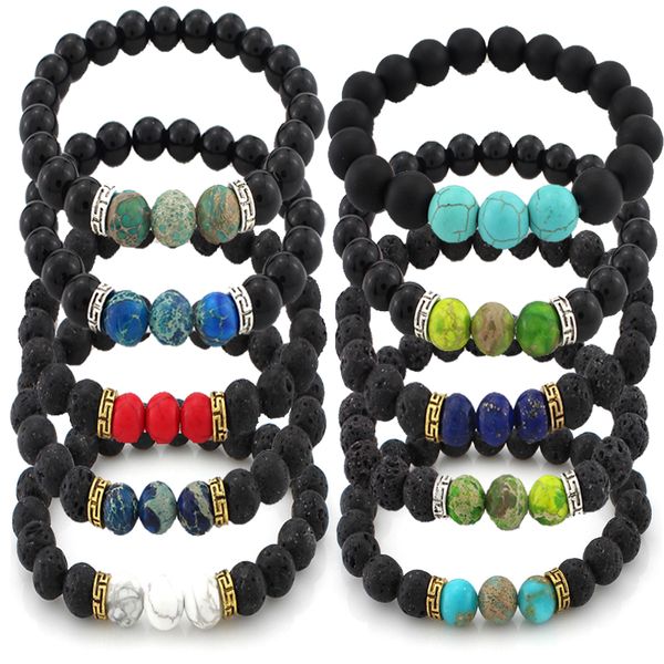 7 Chakra Bracciale in pietra lavica naturale per donna Gioielli elastici Uomo Braccialetti con diffusore di olio essenziale Bracciale con perline Yoga Kimter-B348S FZ