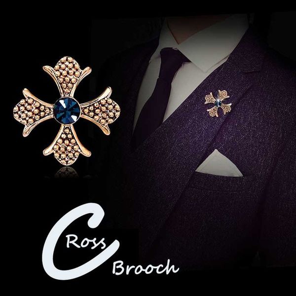 

wholesale- new 2016 men suit brooch pins rose gold plated crystal cross brooches for women and men party wedding jewelry broches collar pin, Gray