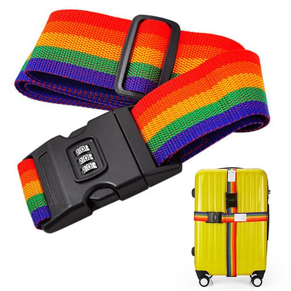 

rainbow-colored travel luggage suitcase strap baggage backpack belt with coded lock climbing travel quick draws accessories, Black