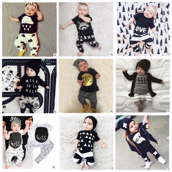 

baby clothes ins suits boys summer t shirts pants letter print trousers girls fashion casual shirts pants long sleeve outfits kka2140, White