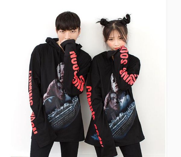 

wholesale-2016 women vete men couple hoodie side comming soon letter print love titanic 3d sweatshirt harajuku punk tracksuit, Black