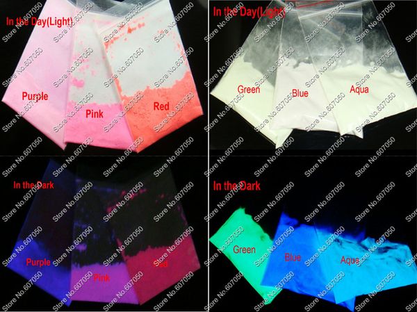 

wholesale- 6colors x10gram/bag luminous powder glows in the dark pluminescent dust powder pigment, Silver;gold