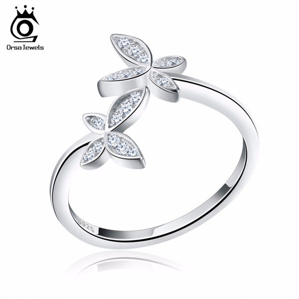 

ORSA JEWELS Silver 925 регулируемые Женские кольца Кристалл цветочный дизайн стерлинговог