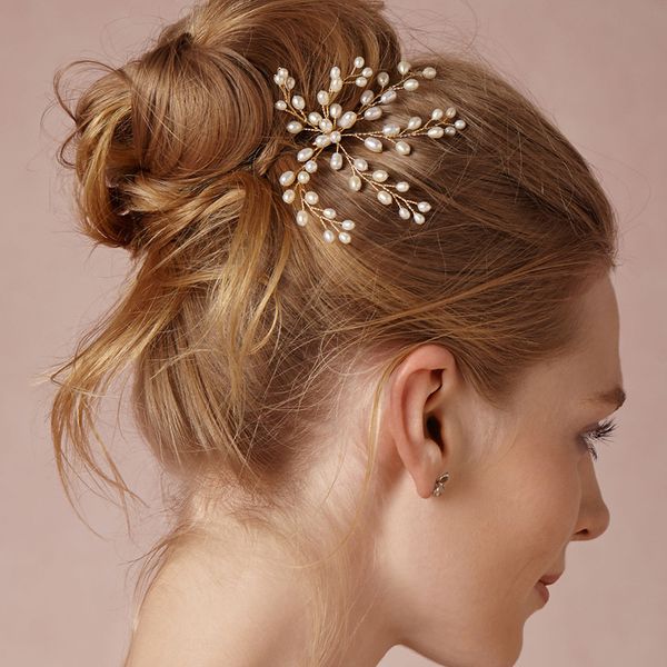 

beijia Gold Freshwater Pearls Hair Pin Bridal Hair Accessories Jewelry Handmade Wedding Headpiece Women Jewelrys