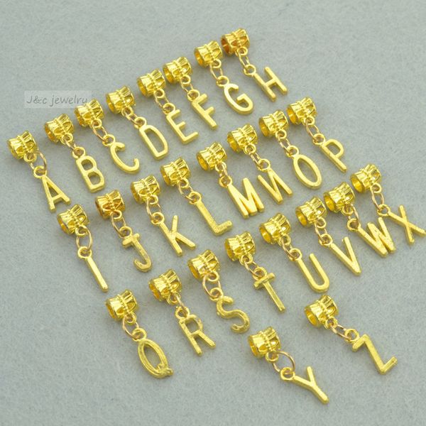 

wholesale- new 26pcs mixed metal charms gold plated letter alphabet big hole bead pendants fits european bracelets jewelry hand made 3113, Bronze;silver