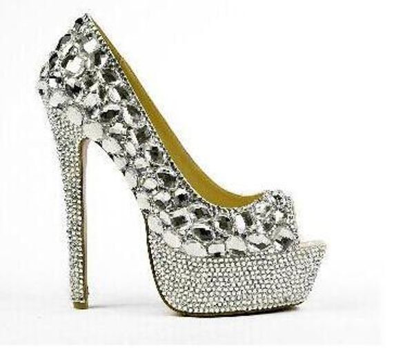 

2017 женщины peep toe насосы sexy горный хрусталь насосы платформы тонкий каблук свадебн