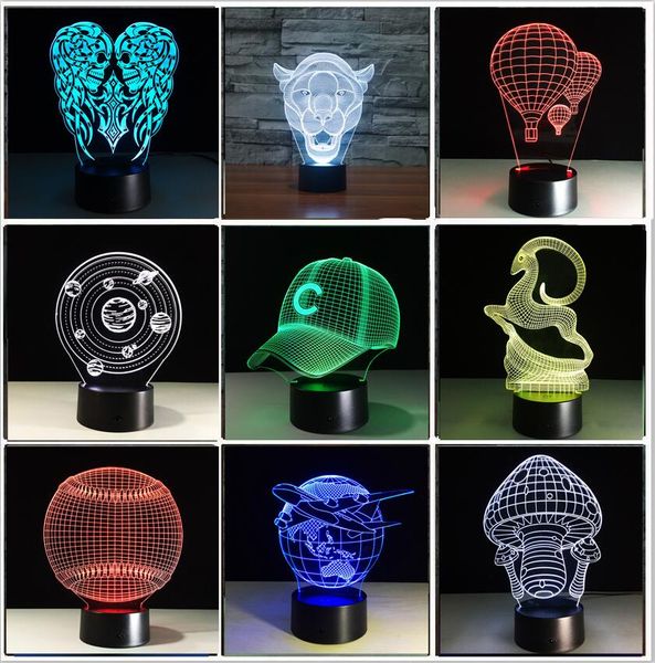 

New Hot Fashion Novelty Baseball Earth Skeleton Lion Hot Air Balloon Planet Hat Mushroom 3D Colorful Gradient LED Child Kid Baby Night Light