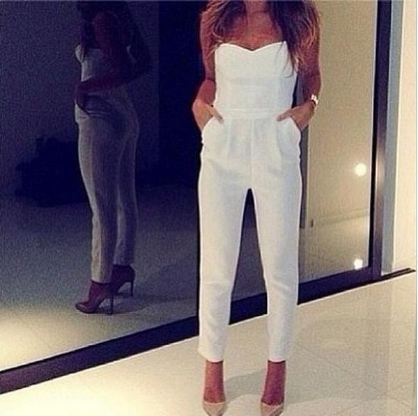 Wholesale- 2016 New Summer Style Sexy Women White Rompers Jumpsuit Bandage Strapless Slim Pants Bodysuit Sleeveless Jumpsuits