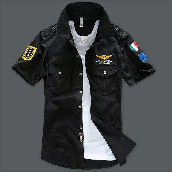 

2017 men slim fit shirts bomber coats summer clothes short sleeve pilot shirts male overcoat embroidered new arrival 3xl, White;black