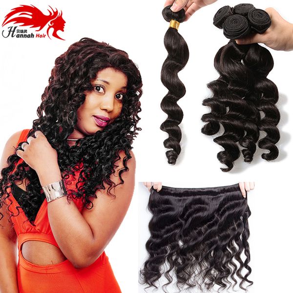 Hannah Produkt Peruanisches, loses, gewelltes, unverarbeitetes reines Haar, 3 Stück, peruanisches reines Haar, lose gewellte Haare, Weben, peruanische Haarbündel