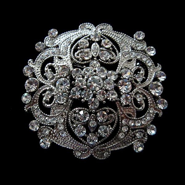 

vintage silver clear rhinestone crystal large flower brooch for wedding, Gray