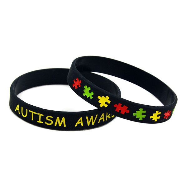 

1pc autism awareness silicone rubber wristband jigsaw puzzle logo a great way to show your support, Black