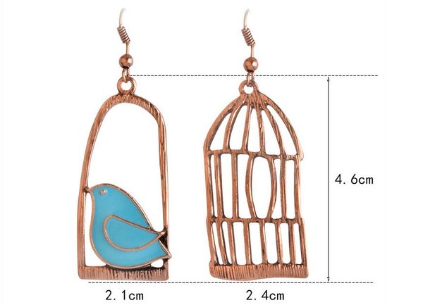 

vintage gold plated fashion irregular oil bird-cage lovely drop earrings for women peace dove bird cage dangle earrings, Silver