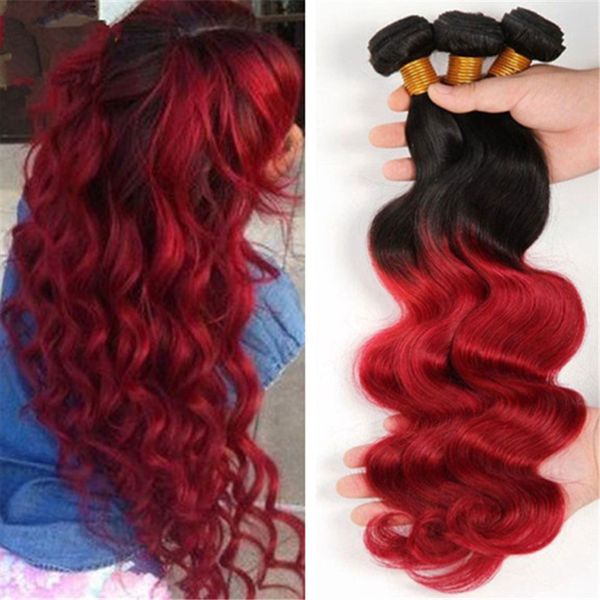 8a Two Tone 1b Red Ombre Human Hair 3 Bundles 1b 99j Body Wave