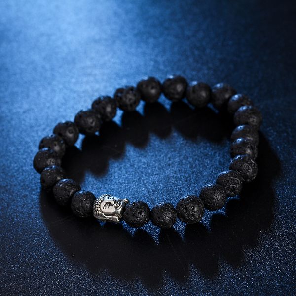 

tibet silver buddha bracelet obsidian natural lava stone beaded strand bracelet men's women's accessories jewelry yoga bracelet