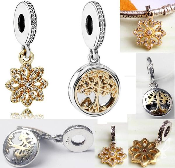 

Authentic 925 Sterling Silver Bead Charm Gold Family Roots Tree Of Life Snow two-tone locket Pendant Bead Fit Women Pandora Bracelet Bangle