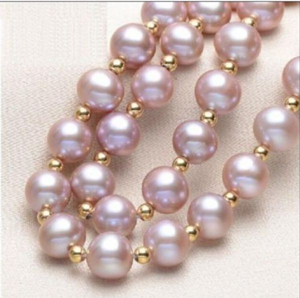 

19 " 9-10 мм природных южного моря подлинной фиолетовый жемчужное ожерелье 14 k желтое золото застежка, Silver