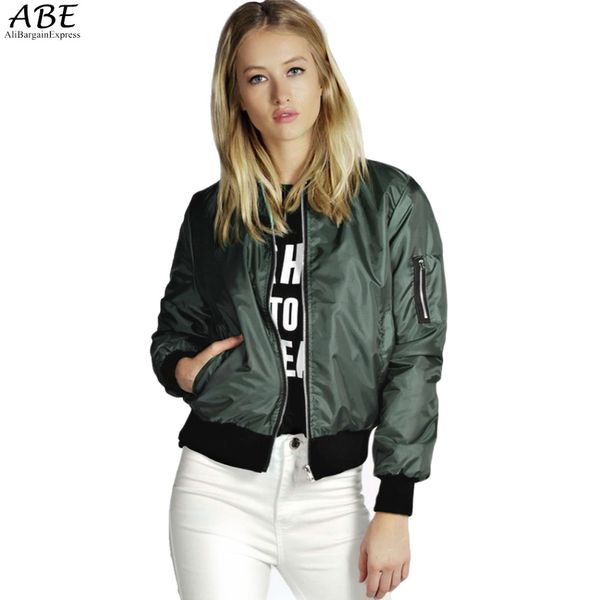 2019 Primavera Autunno Donna Giacche sottili Top MA1 Giacca bomber di base Cappotto a maniche lunghe Casual Colletto alla coreana Capispalla slim fit