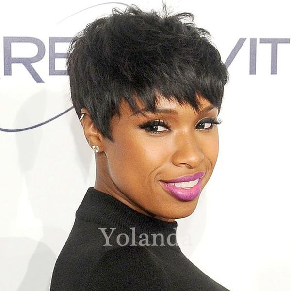 

2017 Новый Черный Цвет Слоистых Овчины Короткие Пикси Вырезать Парики 100% Человечес