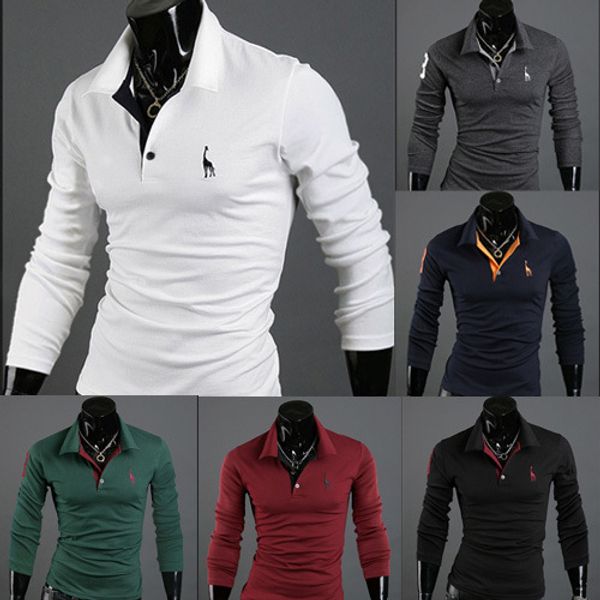 Outono inverno nova camisa para homens fulvo bordado luxo casual slim fit elegante camiseta longa com manga comprida cores tamanho